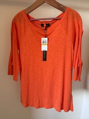 NWT Melissa‎ Paige Orange Feather 3/4 Sleeve Tie Detail Top